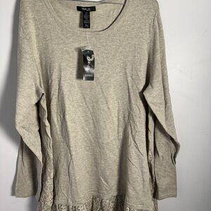 NWT New Womens Style & Co Cream Shirt Top Blouse 2X 2 X Lace Trim Long Sleeve